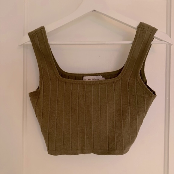 Beige Botany Lounge Set - Olive Green Crop Top and Legging Style bottoms. - Picture 2 of 5